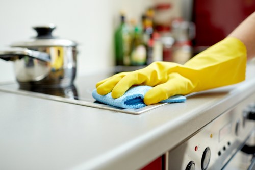 Cleaning team assessing risks before starting carpet work